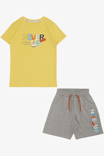 Breeze 8-14 Years Boy's Shorts Set - Printed Text and Pocket, Yellow