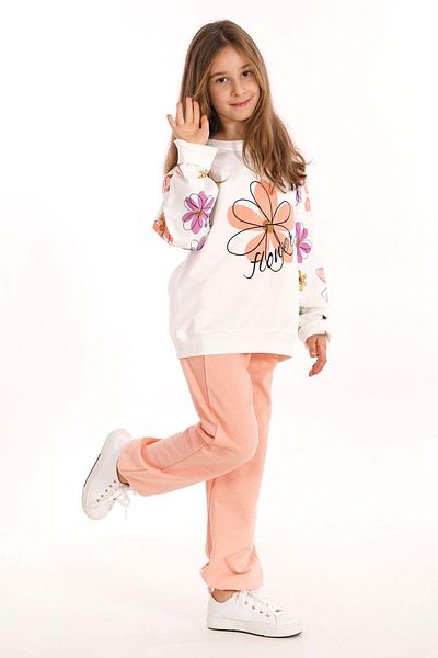 zepkids Floral Printed Ecru Salmon Color Girl's Tracksuit Set