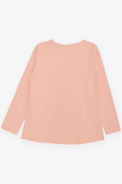 Breeze Tricou cu mânecă lungă pentru fetiță, text cu tematică de modă imprimat 6-12 ani, somon