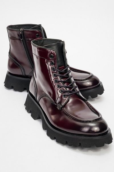MARCOMEN Men's Thick Sole Lace up Zippered Casual Boots Real Leather Mc 20235 Claret Red
