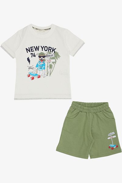 Breeze 2-6 Years Old Boy Shorts Set - Cute, Free Skater Puppy Printed, Ecru