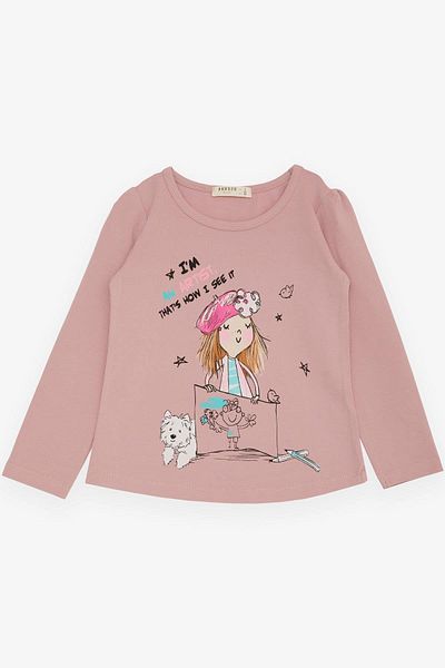 Breeze Tricou cu mânecă lungă pentru fetiță Fata care se simte artistă imprimat 3-8 ani, trandafir uscat