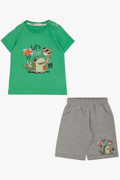 Breeze 1-4 Years Boy Green Shorts Set - Playtime Happy Animals Printed
