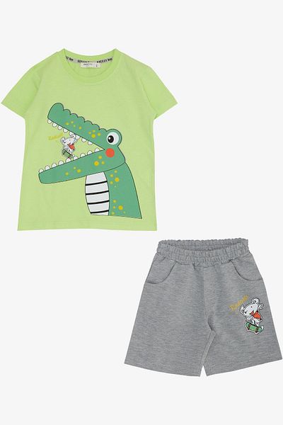 Breeze Boy's Shorts Set Skateboard Mouse & Cute Crocodile Printed 2-6 Years Old, Peanut Green