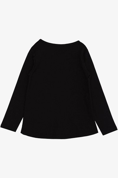 Breeze Tricou pentru fetiță cu mânecă lungă cu text imprimat cu sclipici 6-12 ani, negru