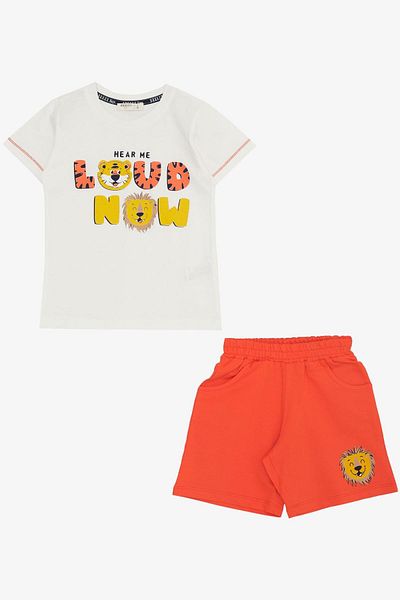 Breeze Boy's Shorts Set Cheerful Animal Printed Pocket 1.5-5 Years Old, Ecru