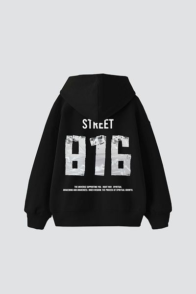 Sekizbiraltı Унисекс суичър с качулка Street 816 Printed Oversize Premium Black