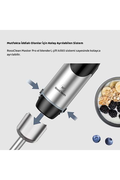 RossClean Master Pro 1000W 4 Blade Hand Blender - Steel Design