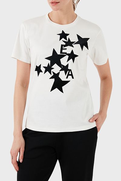 Emporio Armani تي شيرت قطني مطبوع بقصة عادية ورقبة دائرية تي شيرت 6d2t8b 2jijz 010