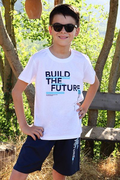 Breeze 8-14 Years Boy's White Printed Pocket Shorts Set