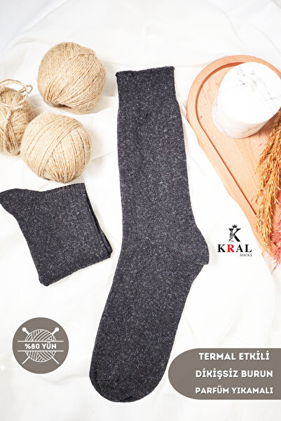 Kral Lambswool Мъжки черни зимни чорапи от агнешка вълна