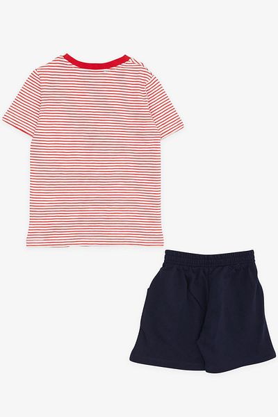 Breeze Boy's Shorts Suit Striped Text Printed 2-6 Years, Red