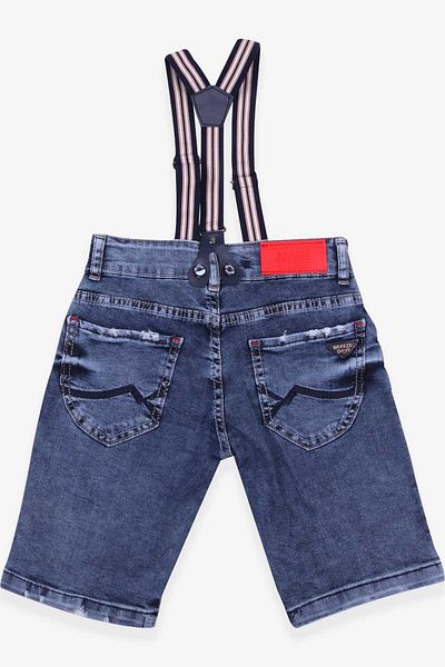 Breeze Pantaloni scurți din denim cu bretele cu model vopsea albastră pentru băiat de 6-12 ani