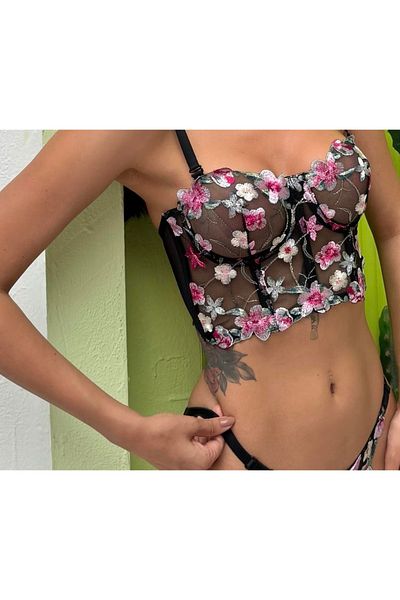 belse butik Σετ Bustier Underwire με μαύρο λουλούδι - I Cansoy
