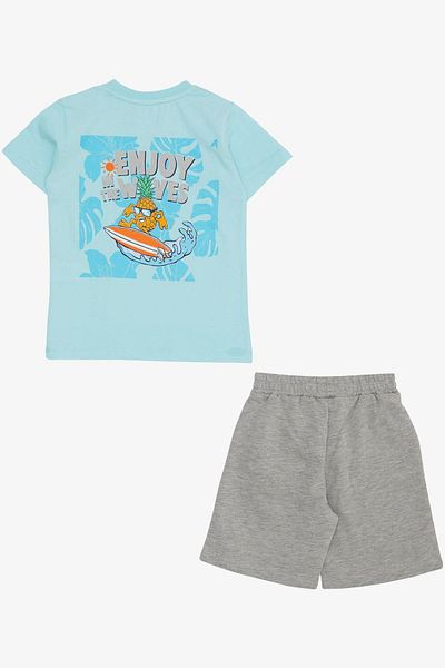 Breeze 3-7 Years Old Boy Shorts Set - Summer Themed, Pineapple Printed, Light Blue