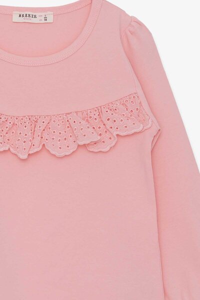 Breeze Κοριτσίστικο μακρυμάνικο μπλουζάκι Frilly 3-8 ετών, πούδρα