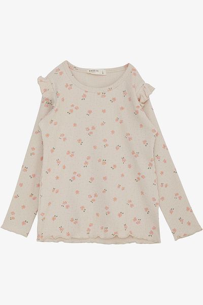 Breeze 2-6 Years Girl Beige T-Shirt - Long Sleeve, Flowers and Ruffles on the Shoulder