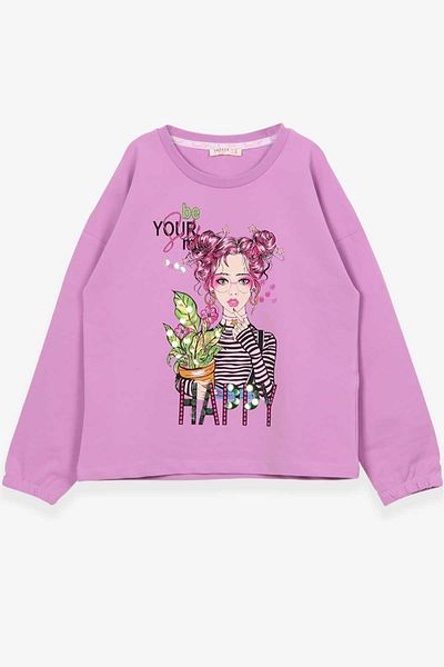 Breeze Tricou cu mânecă lungă imprimat fetiță 10-14 ani - violet