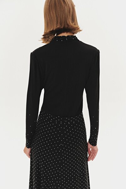 Exquise Μαύρη πλεκτή μπλούζα με γιακά Stone Lycra Slim Fit