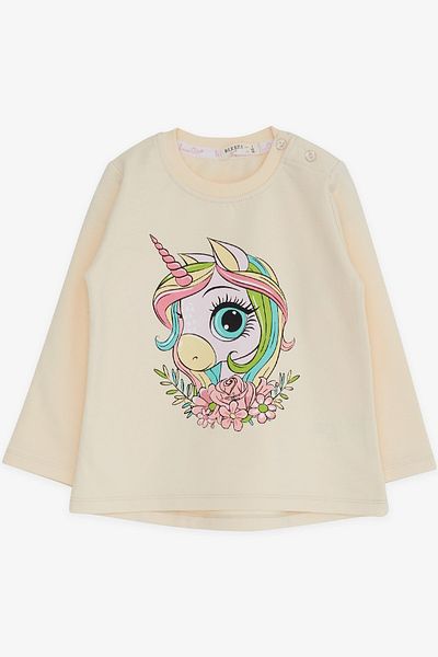 Breeze Unicorn Printed T-Shirt for Girls - Long Sleeve, 1.5-5 Years, Cream