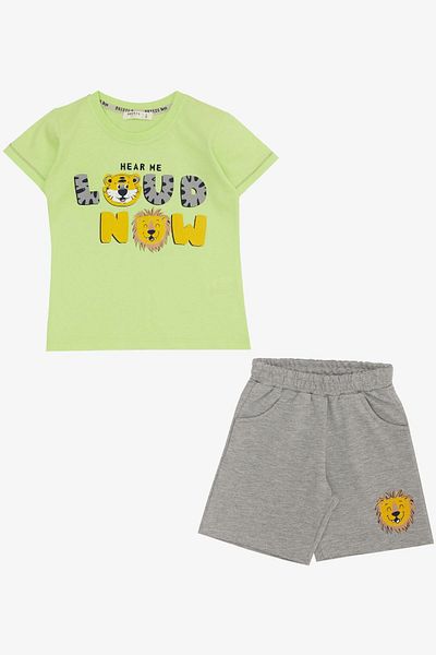 Breeze Boy's Shorts Set Cheerful Animal Printed Pocket 1.5-5 Years Old, Peanut Green