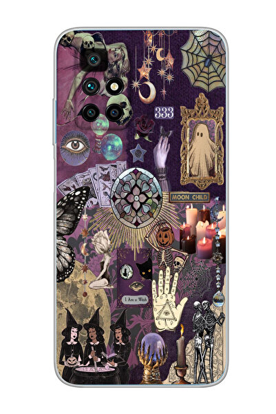 Printed Transparent Phone Case with Witch Collage Design for Xiaomi Redmi 10 2022 Compatible