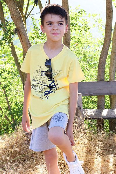 Breeze Boy's Shorts Set - Text Printed, Lacing Accessory, 8-14 Years, Yellow