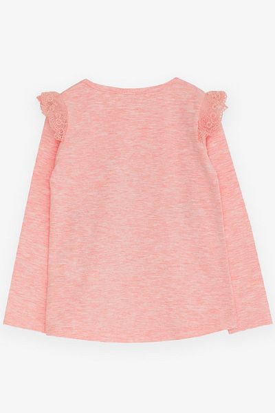 Breeze Tricou pentru fetiță cu mânecă lungă și umeri șireți, 4-9 ani, somon Melange