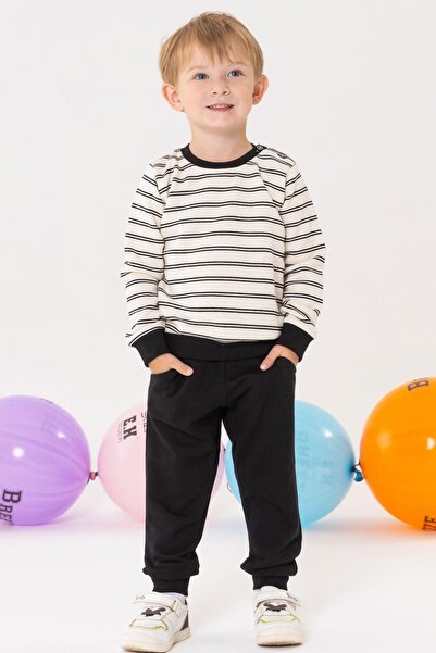 Breeze 1-4 Years Old Boy Tracksuit Set - Striped and Pocketed, Ecru