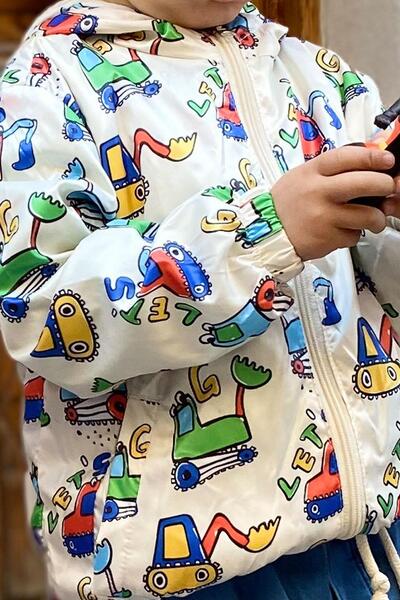 Breeze Girls & Boys Boy Raincoat Construction Machine Patterned 1-5 Years, Cream