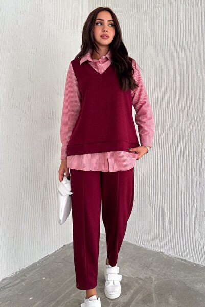 Ded COLLECTION Women's Self-Pullover Long Sleeve Striped Shirt Modal Comfortable Suit