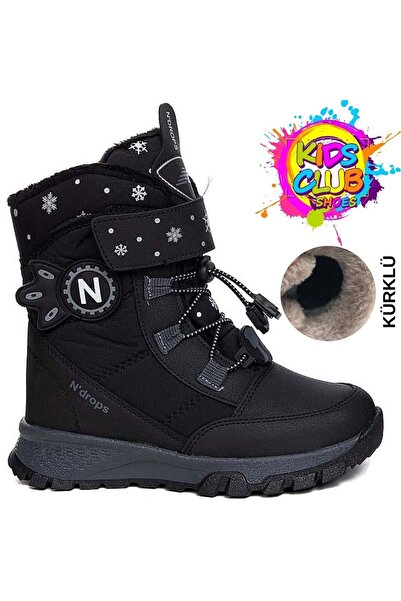 KOCAMANLAR Kids Club Shoes Ndrops-014 - حذاء ثلج من الصوف للجنسين، أسود