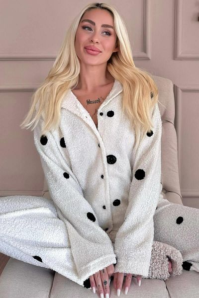 Pijamaevi Set de pijamale de damă cu nasturi în față cu model de puncte albe