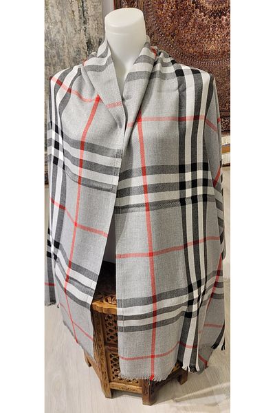 TOPRAK ART GALLERY Plaid Patterned Pashmina Shawl