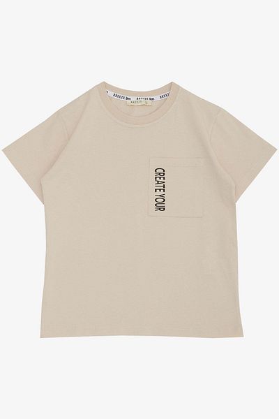 Breeze Boy's T-shirt with Pocket Printed Text 6-12 Years Old, Beige