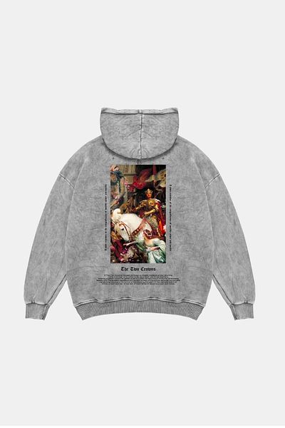Sekizbiraltı The Two Crowns Printed Oversize Unisex Premium Washed White Hoodie