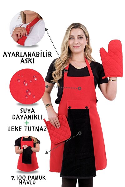 sevilya Star Ayar Askılı Havlulu 4lü Mutfak Önlüğü Seti (ELDİVEN TUTACAK)