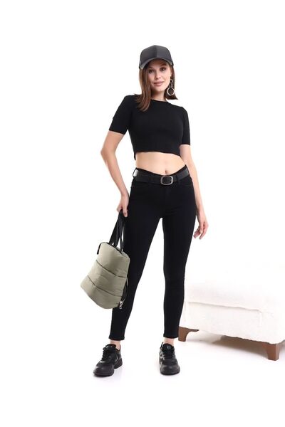 MODA talie înaltă material elastic Blugi negri