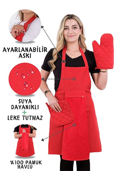 sevilya Star Ayar Askılı Havlulu 4lü Mutfak Önlüğü Seti (ELDİVEN TUTACAK)