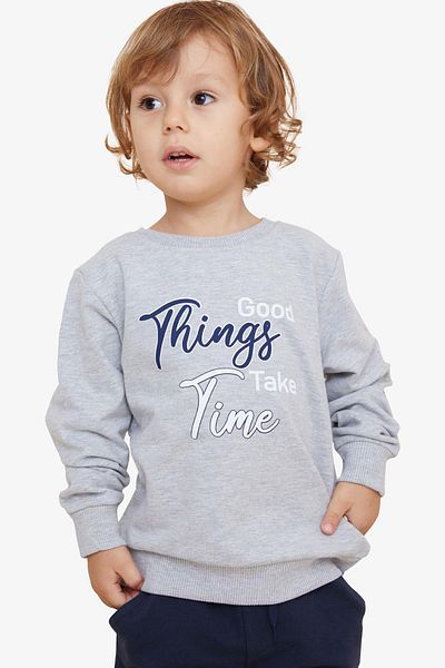 Breeze Girls & Boys Boy's Sweatshirt with Text Printed, Age 2-6, Light Gray Melange