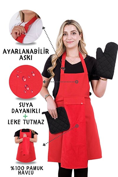 sevilya Star Ayar Askılı Havlulu 4lü Mutfak Önlüğü Seti (ELDİVEN TUTACAK)