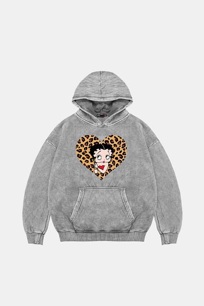 Sekizbiraltı Betty Boops Printed Oversize Unisex Premium Washed White Hoodie