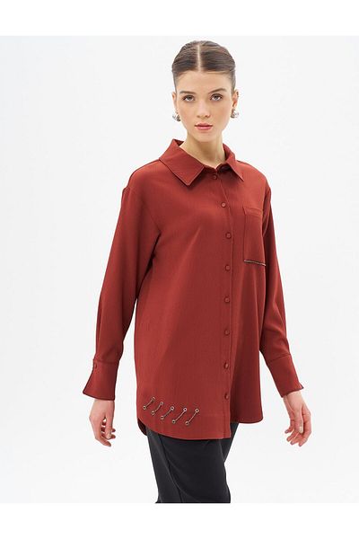 Kayra Tunica culoare caramida - Cusaturi Punto si Detaliu Accesorii