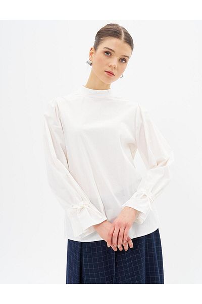 Kayra Μπλούζα Poplin - Συγκεντρωμένο στον αστράγαλο, με κορδόνια, εκρού