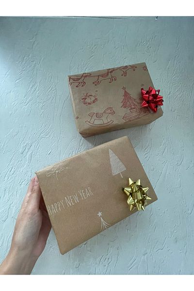 eylülün etiket fabrikası New Year's Themed Red-White Printed Kraft Paper - 70-50 Cm., 10 Pieces (5 Pieces)
