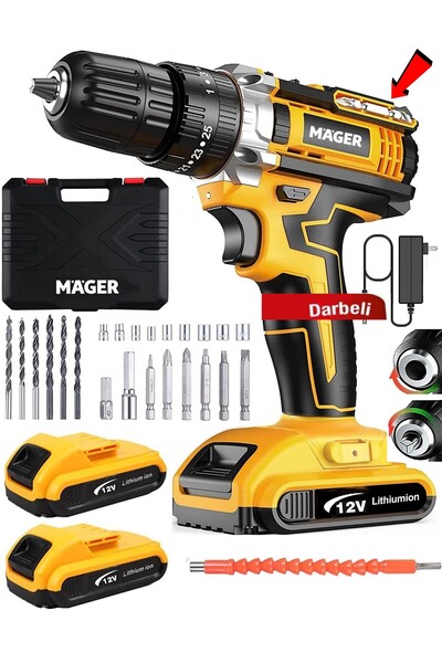 Mager Darbeli Yedek Akülü Su terazi Göstergeli Metal Şanzıman Usta Setli Çant...