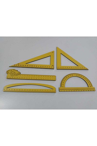 mrchediyesepeti Σετ χάρακα 5 τμχ - MDF 3 mm, για Μαθηματικά και Σχολείο