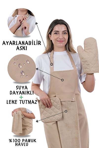 sevilya Star Ayar Askılı Havlulu 4lü Mutfak Önlüğü Seti (ELDİVEN TUTACAK)