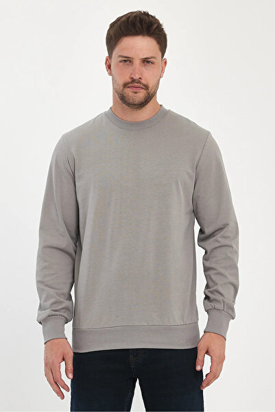 Rodi Jeans Men's Light Khaki Crew Neck Unprinted Comfortable Fit Seasonal Sweatshirt