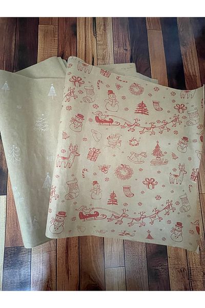 eylülün etiket fabrikası New Year's Themed Red-White Printed Kraft Paper - 70-50 Cm., 10 Pieces (5 Pieces)
